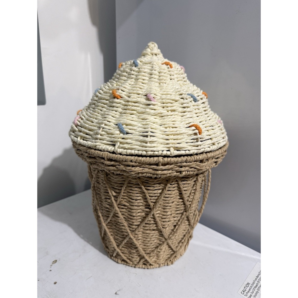 NWOT Ice Cream Decorative Basket Hamper Storage Gift Nursery Girls Room